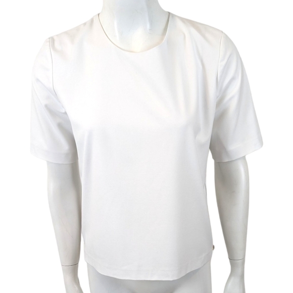 Michelle Mason Side Zipper Blouse Top Womens 2 White Gold  Round Neck Designer - Picture 3 of 11